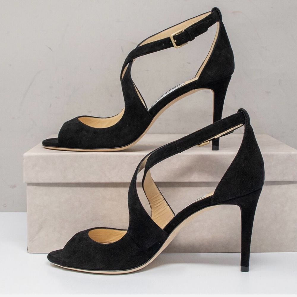 Authentic Jimmy Choo Black Suede Sandal Heels Emily 85 – Brand New! - Picture 6 of 11